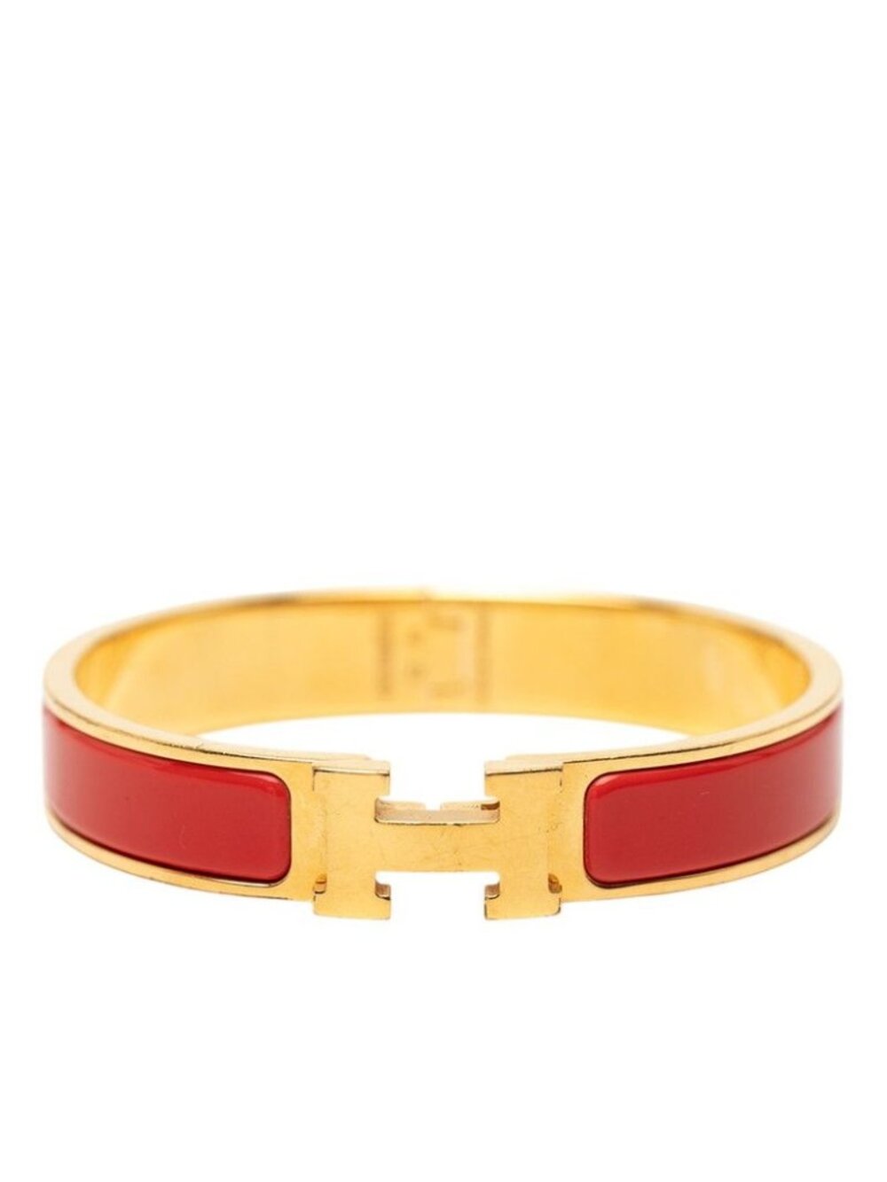 Hermes Click PM Bracelet Bangle Gold Red Plated